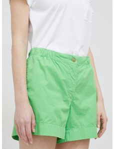 Bavlněné šortky Tommy Hilfiger zelená barva, hladké, high waist