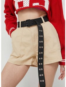 Kraťasy Tommy Jeans dámské, béžová barva, hladké, high waist