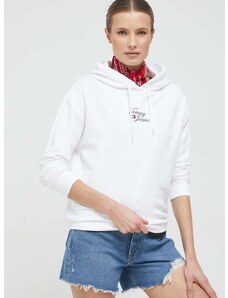 Mikina Tommy Jeans dámská, bílá barva, s kapucí, s potiskem