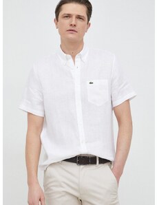 Plátěná košile Lacoste bílá barva, regular, s límečkem button-down