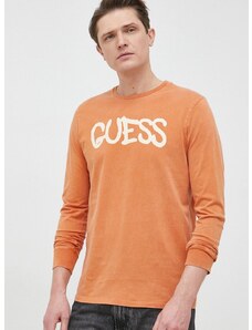 Bavlněné tričko s dlouhým rukávem Guess x Brandalised oranžová barva