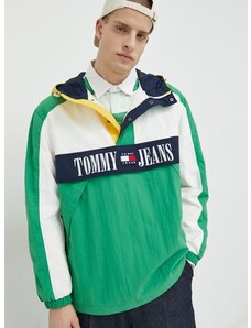 Bunda Tommy Jeans pánská, zelená barva, přechodná, oversize