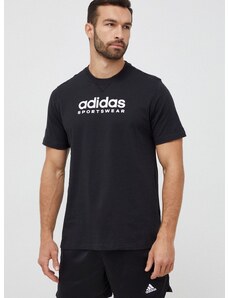 Bavlněné tričko adidas černá barva, s potiskem