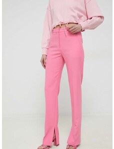 Kalhoty HUGO dámské, růžová barva, jednoduché, high waist