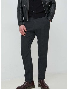 Plátěné kalhoty Emporio Armani černá barva, jednoduché