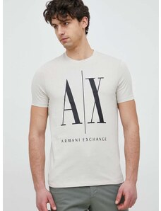 Bavlněné tričko Armani Exchange béžová barva, s potiskem