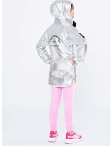 Dětská oboustranná bunda Karl Lagerfeld stříbrná barva