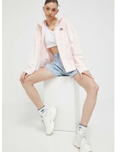 Bavlněná mikina Tommy Jeans dámská, růžová barva, s kapucí, hladká