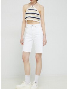 Džínové šortky Tommy Jeans dámské, bílá barva, hladké, high waist