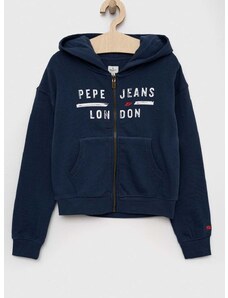 Dětská bavlněná mikina Pepe Jeans tmavomodrá barva, s kapucí, s potiskem