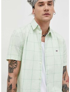 Košile Tommy Jeans zelená barva, regular, s klasickým límcem