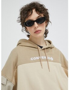 Mikina Converse dámská, béžová barva, s kapucí, vzorovaná
