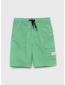 Dětské kraťasy Calvin Klein Jeans zelená barva, nastavitelný pas