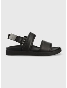 Kožené sandály Calvin Klein BACK STRAP SANDAL LTH pánské, černá barva, HM0HM00946