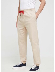 Bavlněné kalhoty HUGO béžová barva