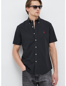 Košile Polo Ralph Lauren pánská, černá barva, regular, s límečkem button-down, 710867700