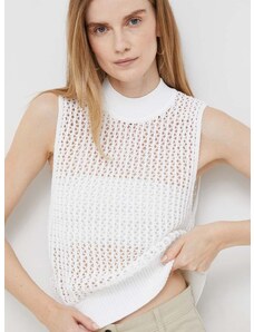Bavlněná vesta Calvin Klein bílá barva, s pologolfem