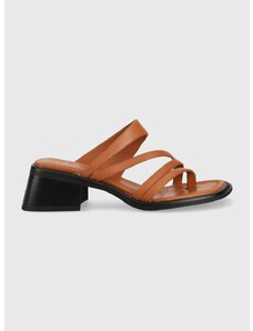 Kožené pantofle Vagabond Shoemakers INES dámské, hnědá barva, na podpatku