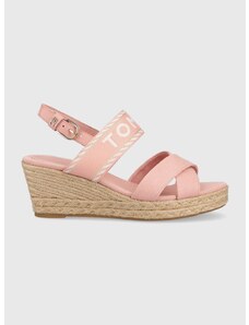 Sandály Tommy Hilfiger SEASONAL WEBBING MID WEDGE dámské, růžová barva, na klínku, FW0FW07091