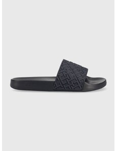 Pantofle Tommy Hilfiger TH MONOGRAM POOL SLIDE dámské, tmavomodrá barva, FW0FW06987