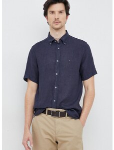 Plátěná košile Tommy Hilfiger tmavomodrá barva, regular, s límečkem button-down