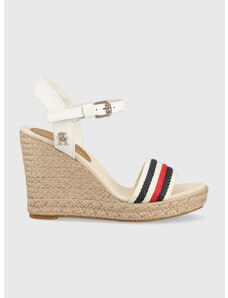 Sandály Tommy Hilfiger CORPORATE WEDGE dámské, béžová barva, na klínku, FW0FW07086