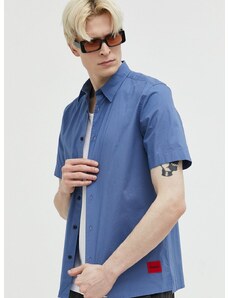 Košile HUGO pánská, fialová barva, regular, s klasickým límcem, 50475668