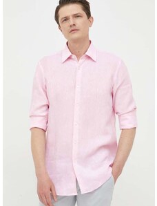 Plátěná košile BOSS růžová barva, slim, s klasickým límcem