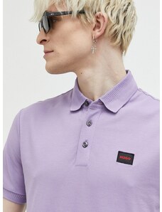 Bavlněné polo tričko HUGO fialová barva, s aplikací