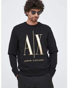 Bavlněná mikina Armani Exchange pánská, černá barva, s aplikací