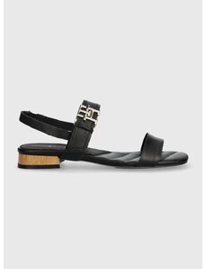 Kožené sandály Tommy Hilfiger HARDWARE FLAT SANDAL dámské, černá barva, FW0FW07094