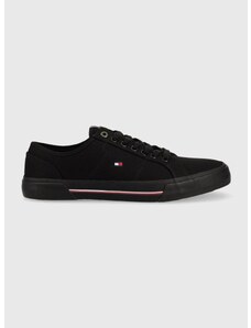 Tenisky Tommy Hilfiger CORE CORPORATE VULC CANVAS pánské, černá barva, FM0FM04560