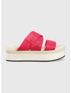 Pantofle Calvin Klein Jeans FLATFORM SANDAL WEBBING dámské, růžová barva, na platformě, YW0YW00966