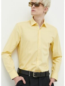 Košile HUGO žlutá barva, slim, s klasickým límcem