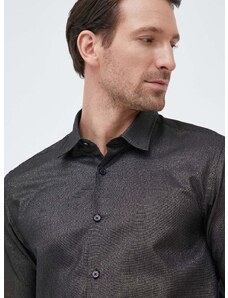 Košile BOSS pánská, černá barva, regular, s klasickým límcem