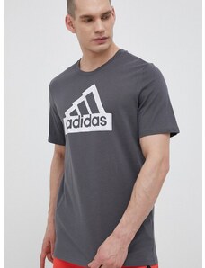 Bavlněné tričko adidas šedá barva, s potiskem