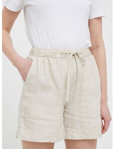 Plátěné kraťasy Tommy Hilfiger béžová barva, hladké, high waist