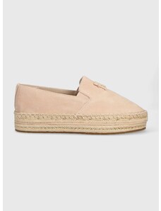 Semišové espadrilky Tommy Hilfiger TH SUEDE FLATFORM ESPADRILLE béžová barva, na platformě, FW0FW07069