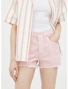 Džínové šortky Levi's dámské, růžová barva, hladké, high waist