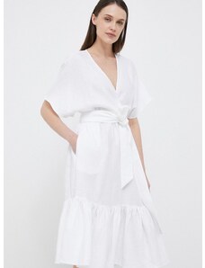 Plátěné šaty Lauren Ralph Lauren bílá barva, midi