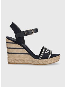 Sandály Tommy Hilfiger SEASONAL WEBBING WEDGE dámské, tmavomodrá barva, na platformě, FW0FW07088