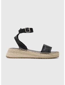 Kožené sandály Pepe Jeans KATE dámské, černá barva, na platformě, PLS90591