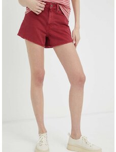Džínové šortky Levi's dámské, červená barva, hladké, high waist