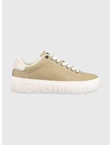 Sneakers boty Tommy Jeans NEW CUPSOLE CNVAS LC béžová barva, EN0EN02171