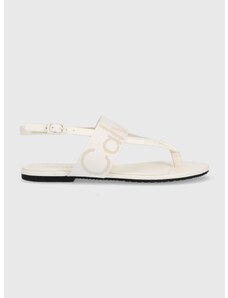 Sandály Calvin Klein Jeans FLAT SANDAL WEBBING dámské, béžová barva, YW0YW00956