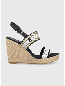 Sandály Tommy Hilfiger GOLDEN WEBBING WEDGE dámské, tmavomodrá barva, na klínku, FW0FW07089