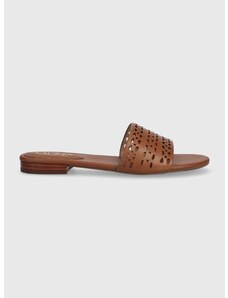 Kožené pantofle Lauren Ralph Lauren Andee dámské, hnědá barva, 802904285001