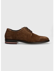 Semišové polobotky Tommy Hilfiger CORPORATE HILFIGER SUEDE SHOE pánské, hnědá barva, FM0FM04434