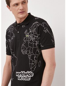 Bavlněné polo tričko Lacoste černá barva, s potiskem