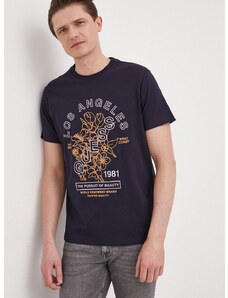 Bavlněné tričko Guess tmavomodrá barva, s aplikací